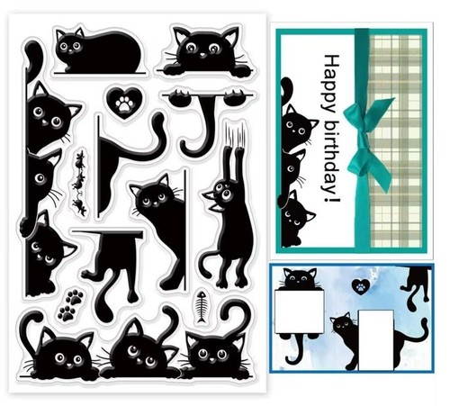 Black cat clear stamp set - black,
