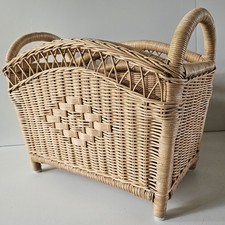  Retro Magazine Holder Basket Rack Mid Bamboo Wicker Woven Cane Design Sturdy