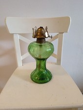Vintage Green Olive Glass Oil Lamp
