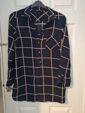Beautiful Soft Navy  Pattern M&S Ladies Shirt Dress Size 16