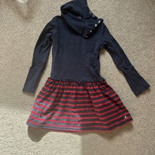 Petit Bateau Girls' Long Sleeve Dress Navy with Red Stripe , Age 6