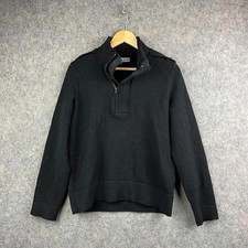 Stone Island Sweater Mens Large Black 100% Wool Jumper Quarter Zip Military 2008