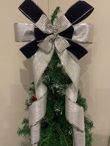 Navy silver tree topper - &,