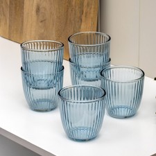 Set Of 6 Blue Ribbed Tumbler