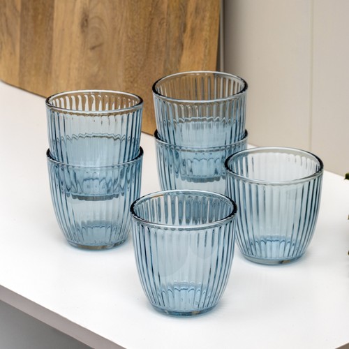 Set blue ribbed tumbler - of, 6