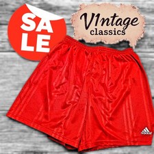 Vintage 90s Adidas Silky Satin Soccer Shorts Red Silky Nylon  Medium