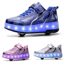 2 Wheels Boys Girls Skates Shoes Kids LED Flash Roller Shoe With USB Charges NEW