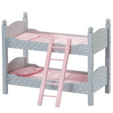 Wooden Doll Bunk Bed with Ladder and Bedding for 18 inch Dolls, Grey