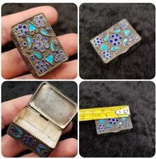 Small Vintage 900 Silver Enamel Ornate Detailed Pill Trinket Box - Enamelled