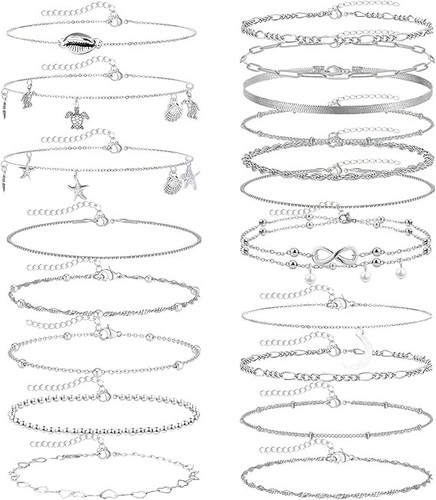 19pcs silver anklet bracelet - anklet,
