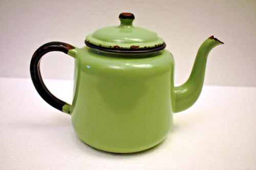 Vintage green enamel teapot - vintage,