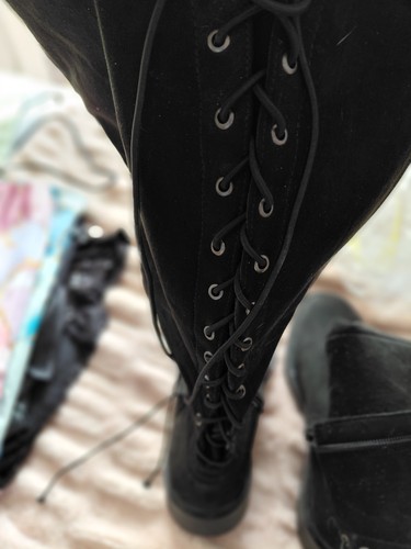Velvet knee high boots laced - velvet,