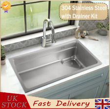 Large Super Deep Single Bowl Rectangle Stainless Steel Kitchen Sink &Drainer Kit