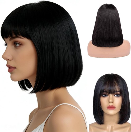 Short black wig - black, fringe
