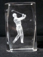 laser etched crystal paperweight of golfer golf - amazing detail
