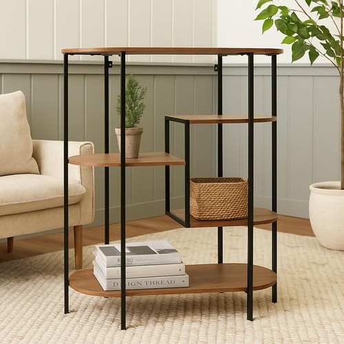 Wood metal oval shelving unit - metal,