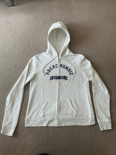 ABERCROMBIE & FITCH LADIES HOODIE SIZE “L” WHITE FULL ZIP WITH LOGOS