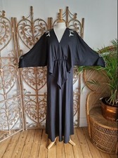 Vintage black Simon Ellis cape angel sleeves 70s maxi dress S