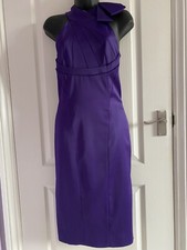 STUNNING KAREN MILLEN CADBURY PURPLE SATIN DRESS SIZE 12 WITH MATCHING BAG