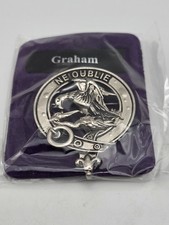 silver antique tone scottish clan badge GRAHAM  "NE OUBLIE" NEVER FORGET"
