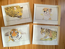 4 Set Big Cat Art Prints by Graeme Sims Ocelot Cheetah Siberian Tiger Leopard