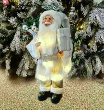 Santa Christmas Decorations Claus 45CM Warm LED Luxury Large Standing - Silver