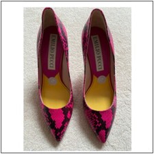 EMILIO PUCCI FUSCHIA HOT PINK  & Black SNAKESKIN HEELS Elegant Pointed SHOES a