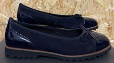 Ladies Gabor Patent Leather Ballet Flat Shoes. Uk 6.5. Blue. Lace Bow. BRAND NEW