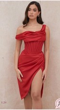 HOUSE OF CB Lulu asymmetric drape midi corset dress Red Polyester Size XS EUC