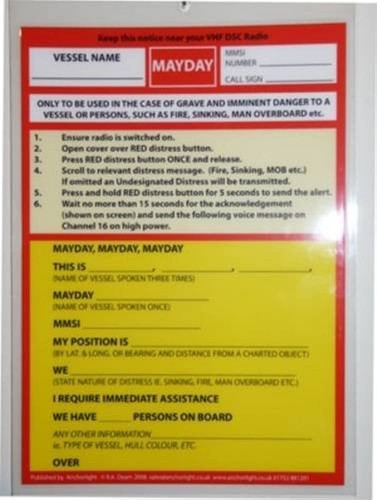 Vhf dsc mayday procedure card - mayday,