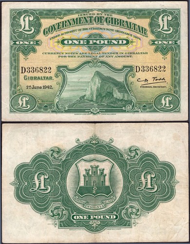 Gibraltar one pound - one, 1-6-1942