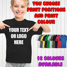 KIDS PRINTED T SHIRT YOUR DESIGN OR TEXT CHILDRENS BOYS GIRLS PERSONALISED TOP