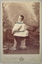 CABINET CARD BOY HOLDING ZITHER MUSICAL INSTRUMENT ETON ANTIQUE PHOTO