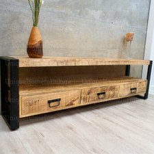 Industrial TV Stand Vintage Media Cabinet Rustic Solid Wood Large Storage Unit