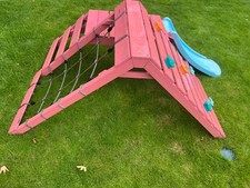 Outdoor Slide Climbing Wall Garden Kids Pink Wooden Playground 