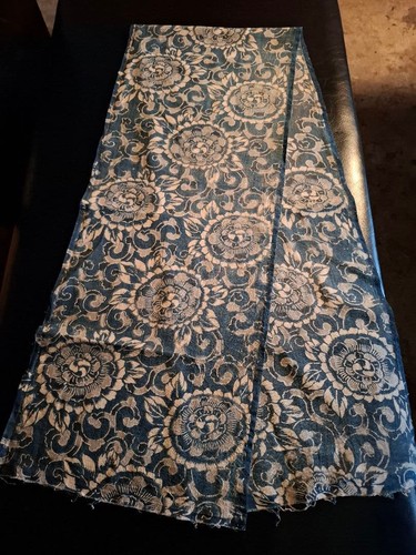Indigo shibori katazome fabric - indigo,
