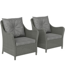 Outsunny 2 Rattan Chairs with Cushions, Dark Grey, Refurbished