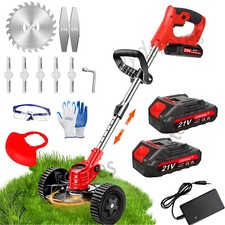 21V Cordless Electric Strimmer Grass Trimmer Weeder Garden Edger 2 Battery Wheel