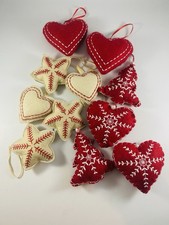 11 Folk Art Felt & Stitched Christmas Tree Hanging Decorations