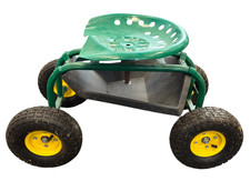 Heavy Duty Rolling Garden Work Seat Stool Cart Wheels Tool Tray Basket - W O516