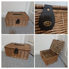 Vintage 1950s Wicker Empty Basket M&S - Hamper Gift Case Storage Handle