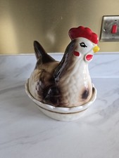 Vintage Retro Ceramic Chicken/Hen On Nest Egg Basket Kitchen Storage