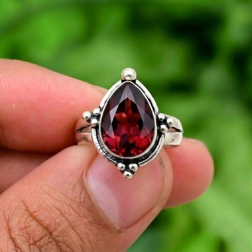 Red garnet ring 925 sterling - ring,