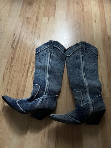 Zara denim cowboy boots - denim,