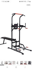 HOMCOM Multifunction Power Tower Home Workout Dip Station w/Sit-up Bench Push-up