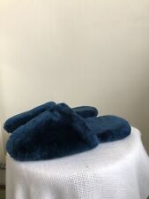 Vintage Teal Blue Faux Fur Slippers. UK Size 7-8. Hard Sole. 2cm Heel. Cute!