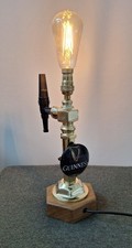 Unique Brass Beer Tap Lamp with Guinness Badge on Waxed Oak Base.
