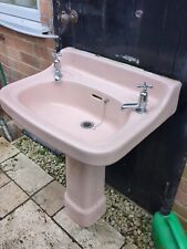 Vintage Pink Pedestal Basin Retro Standard Matching Bath And Soap Dispenser