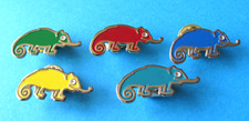 5, Vintage Peugeot Chameleon Pin Badges. Used.
