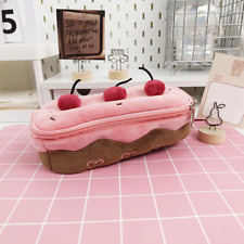 Plush Cherry Cake Fabric Pencil Case Large Capacity Womens Cosmetic Bag